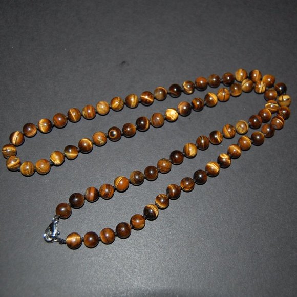 Tiger Eye Necklace,Tiger Eye Gemstone Necklace,8mm Gemstone Beads,Man,Woman - Picture 2 of 3